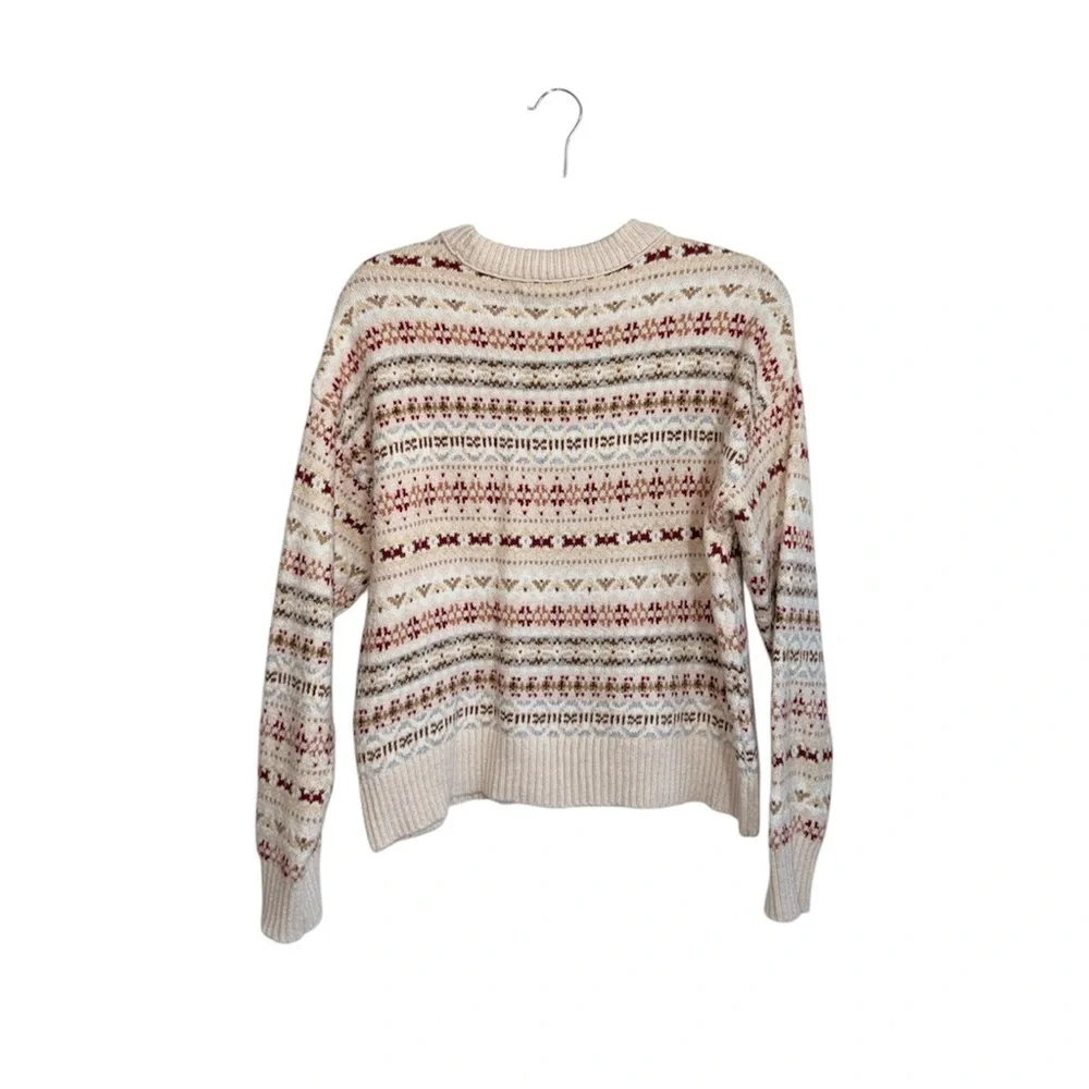American Eagle Fair Isle Snowdrift Sweater Cream Multi Knit Cozy Small Women’s